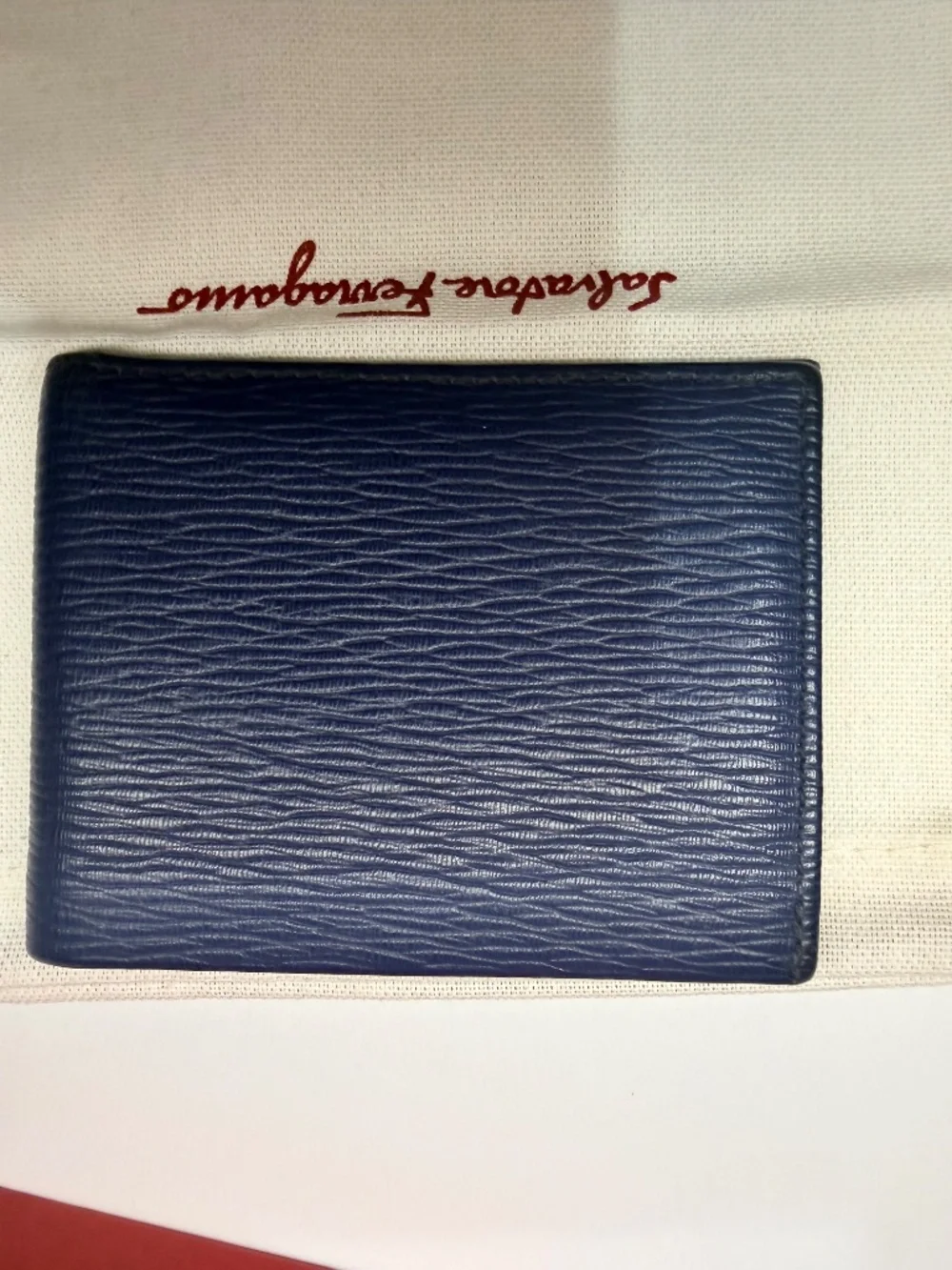 Salvatore Ferragamo Navy Leather Gancini Bifold Wallet with box